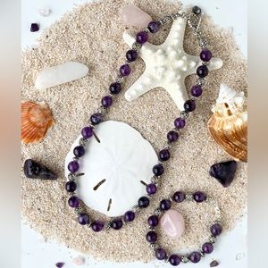 Genuine Amethyst Ornate Beaded Necklace